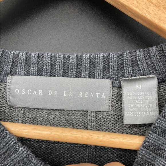 Vintage Oscar De La Renta Men's Striped Cable Knit Sweater Size M Gray Y2k - Picture 3 of 6